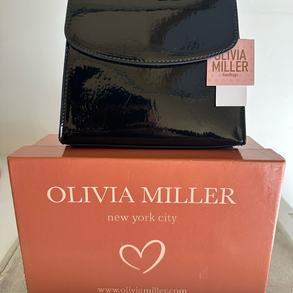 NWT Olivia Miller Black Glossy Handbag With Box